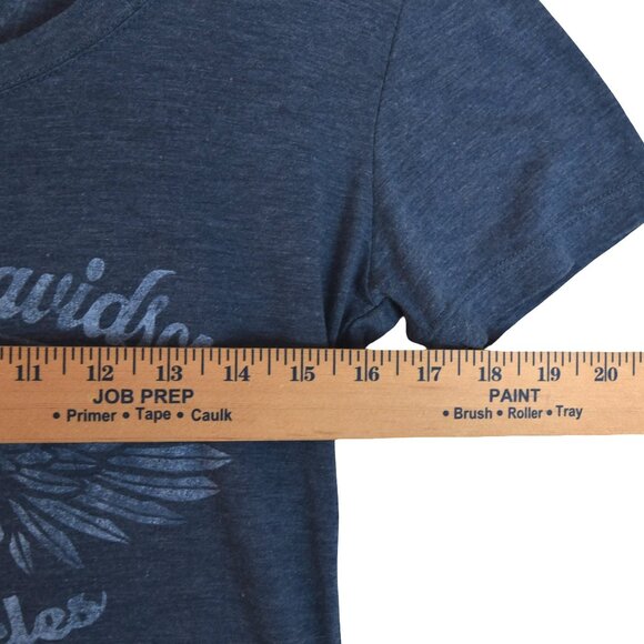 Harley Davidson Skull Wings Tee Size L Blue Biker Rocker Grunge y2k - Picture 7 of 7